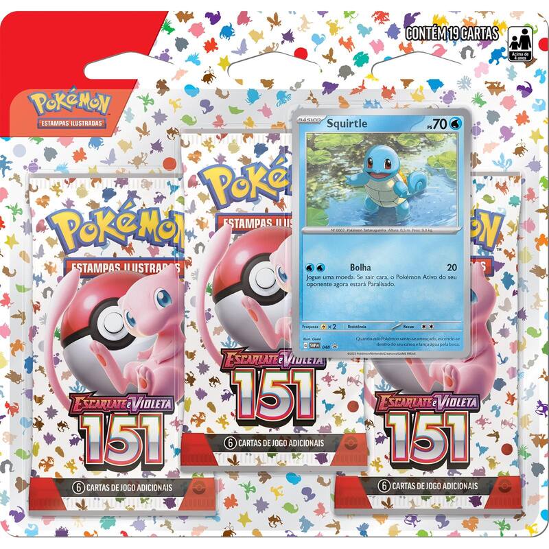 Triple Pack Pokémon 151 - Squirtle - Pokémon TCG - Copag - Deck de